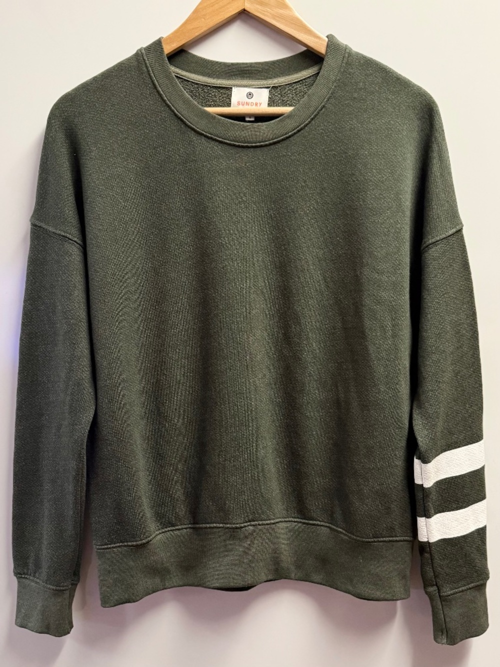 Sundry Stripe Oversized Sweatshirt French Terry Pine Green Size 0 Extra Small